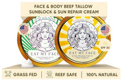 Paquete Sunshine: protector solar de sebo de res y reparador para después del sol con aloe y pepino