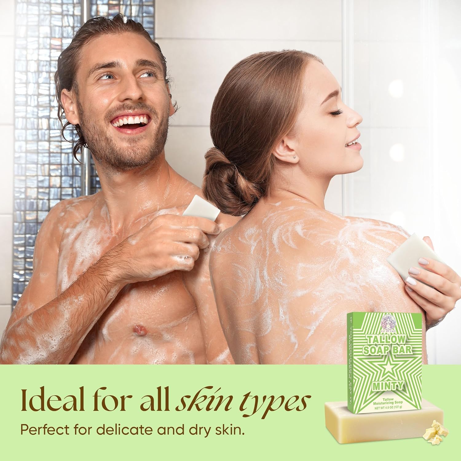 man and women using tallow soap
