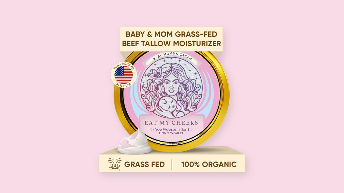 Eat My Face Baby Momma Cream tin on a soft pink branded background