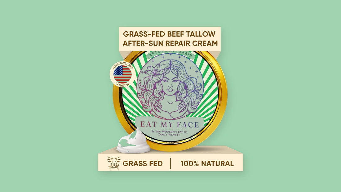 Eat My Face After Sun Repair tin on a soft green branded background