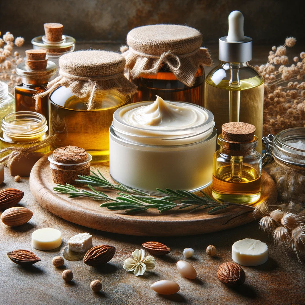 how to choose the best natural moisturizer checklist with organic face cream jar and botanical oils on wooden tray