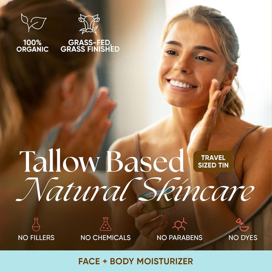 Close-up of natural grass-fed beef tallow moisturizer texture and consistency — smooth whipped tallow before temperature-driven graininess