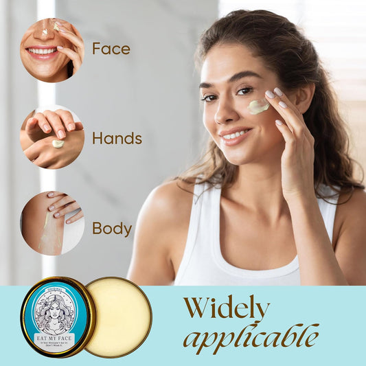 Beef tallow moisturizer being warmed and pressed into face and hands — correct less-is-more application to avoid greasiness