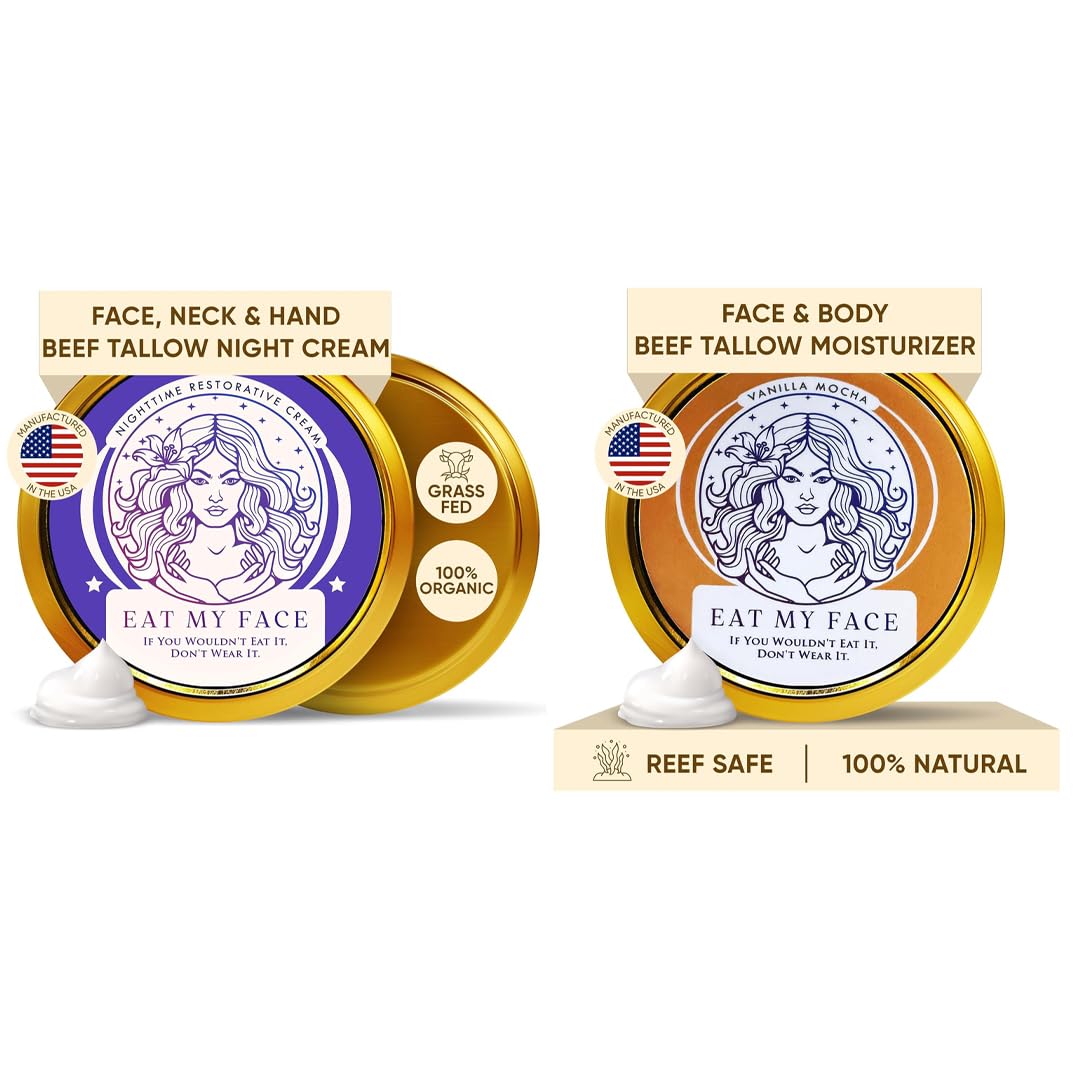 AM + PM Moisture Set featuring vanilla beef tallow cream for a day and night skincare set.