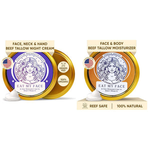 AM + PM Moisture Set featuring vanilla beef tallow cream for a day and night skincare set.