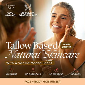 AM + PM Moisture Set | Vanilla - day and night skincare set in a travel-sized tin for face and body hydration.