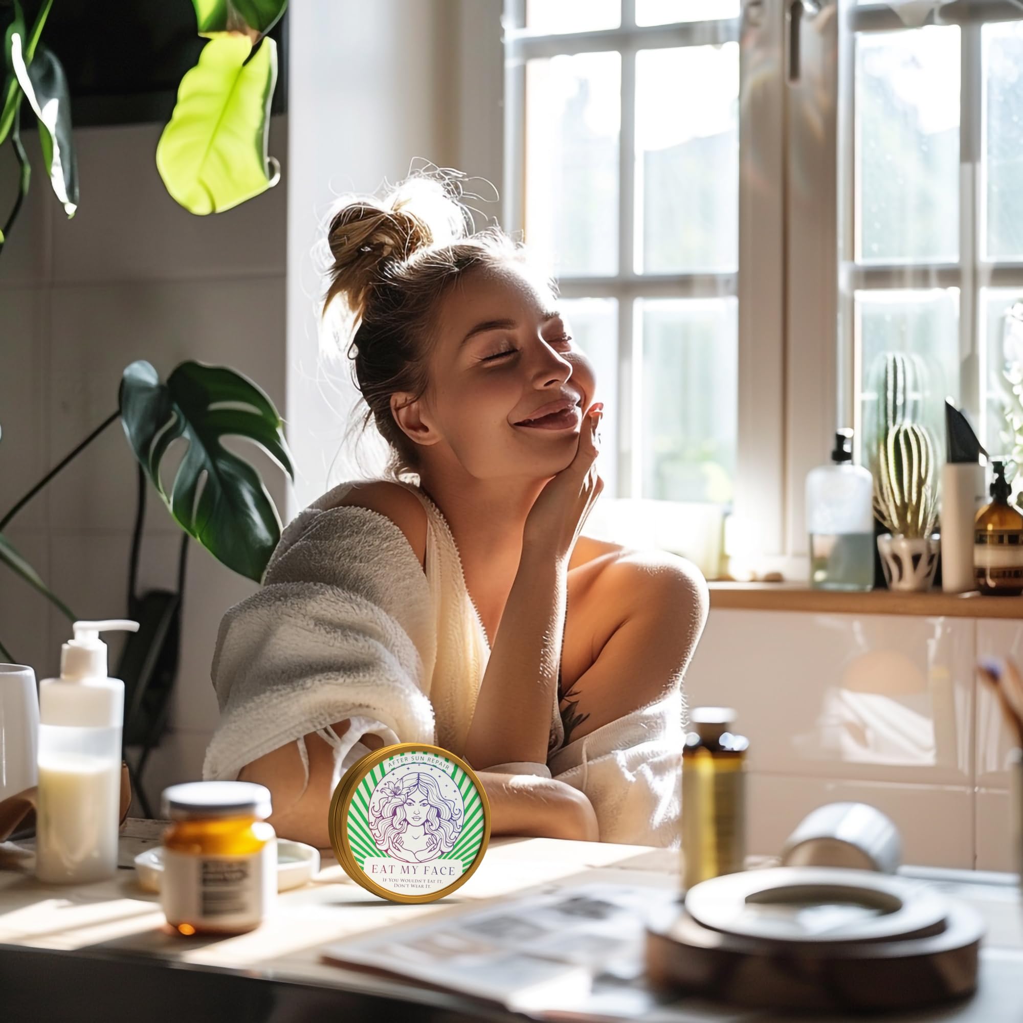 women applying eat my face beef tallow after sun repair with aloe to sooth skin 