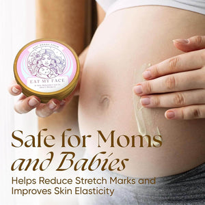 unscented tallow soap and cream for baby and mom, Baby Mama Cream tin on pregnant belly, safe for moms and babies, stretch mark care