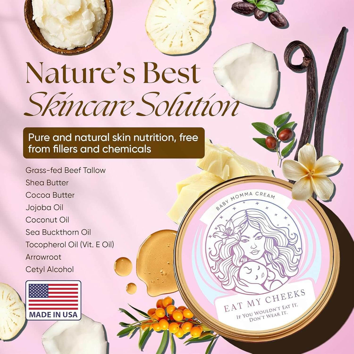 unscented tallow soap and cream for baby and mom Baby Mama Cream jar with natural ingredients, pure skincare solution, made in USA