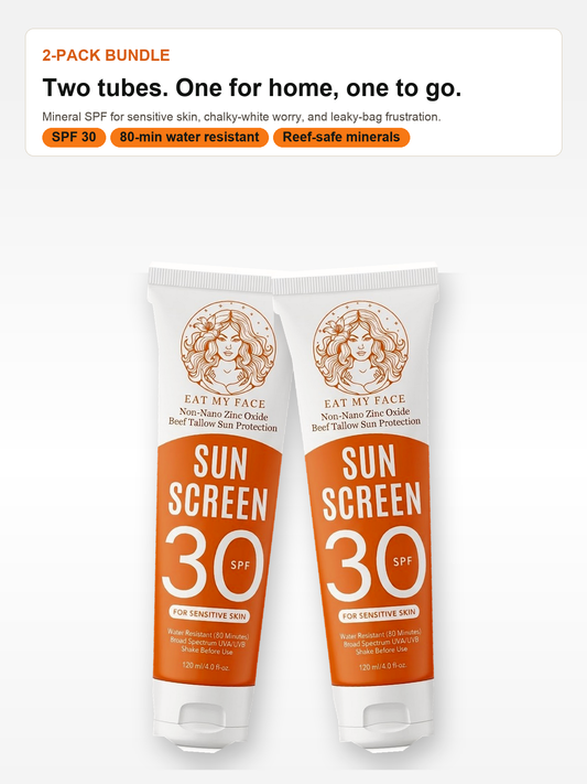 Eat My Face SPF 30 Sunscreen Tube 2-Pack — two orange mineral sunscreen tubes on a white background