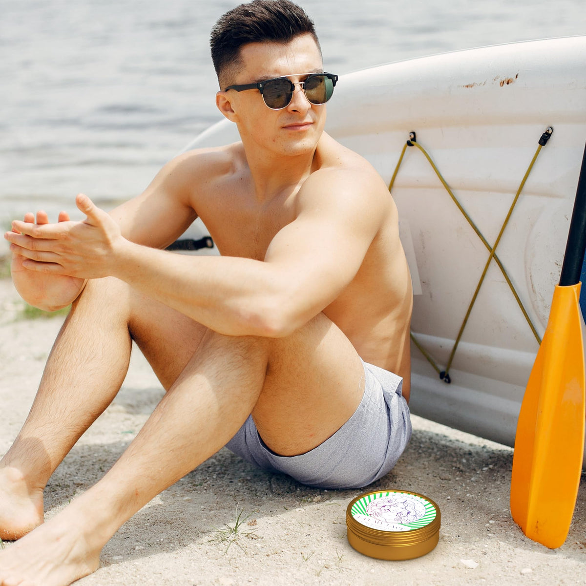 Beef Tallow After Sun Repair with Aloe & Cucumber balm by a beach for instant after-sun moisture and redness relief