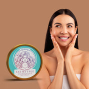 Beef Tallow Moisturizer - Original grass-fed organic tallow hydration cream tin beside smiling woman applying face moisturizer