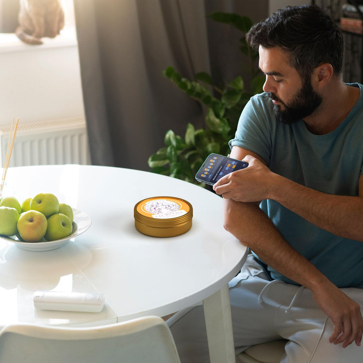 Beef Tallow Moisturizer - Vanilla Mocha tin on table, cozy vanilla coffee scented tallow balm moisturizer, pure no additives