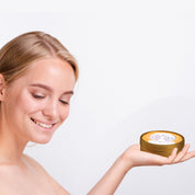 Beef Tallow Moisturizer - Vanilla Mocha balm jar in hand, natural vanilla coffee scented tallow moisturizer for smooth hydrated skin