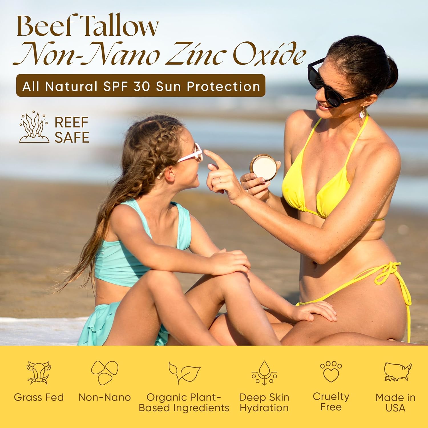 Alt Tag: Sunshine Bundle - Beef Tallow Sunscreen and After-Sun Repair With Aloe and Cucumber SPF 30 non-nano zinc beach sun care