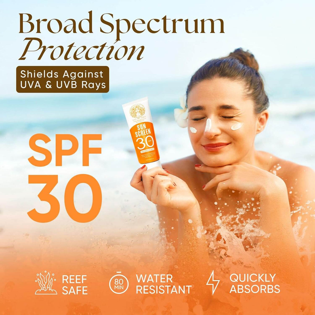 beef tallow reef safe sunscreen SPF 30 for sensitive skin broad spectrum UVA UVB protection, water resistant, quickly absorbs
