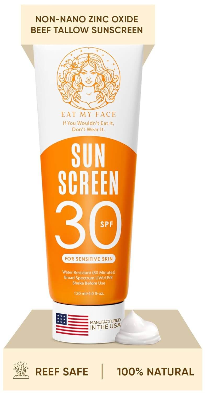 Alt Tag: beef tallow reef safe sunscreen SPF 30 for sensitive skin non-nano zinc oxide tube reef safe 100% natural