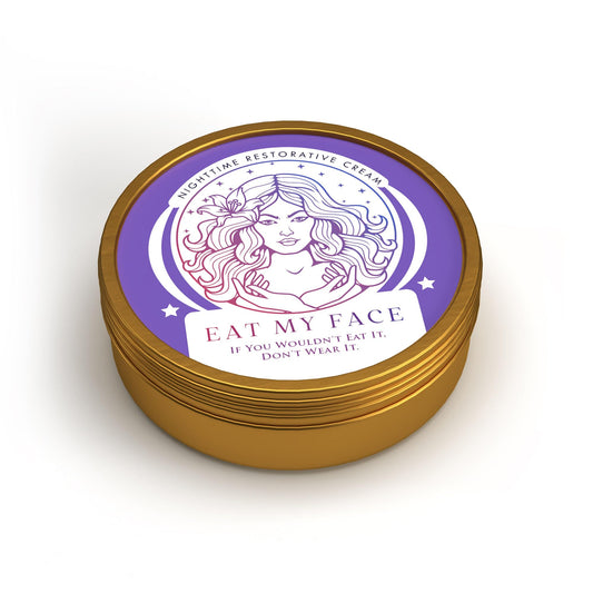 beef tallow nighttime face cream with lavender and chamomile tin of nighttime restorative face cream, lavender chamomile skincare