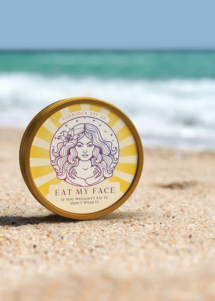 Alt Tag: beef tallow sunscreen SPF 30 reef safe tin on sandy beach, non-nano zinc oxide mineral sunscreen