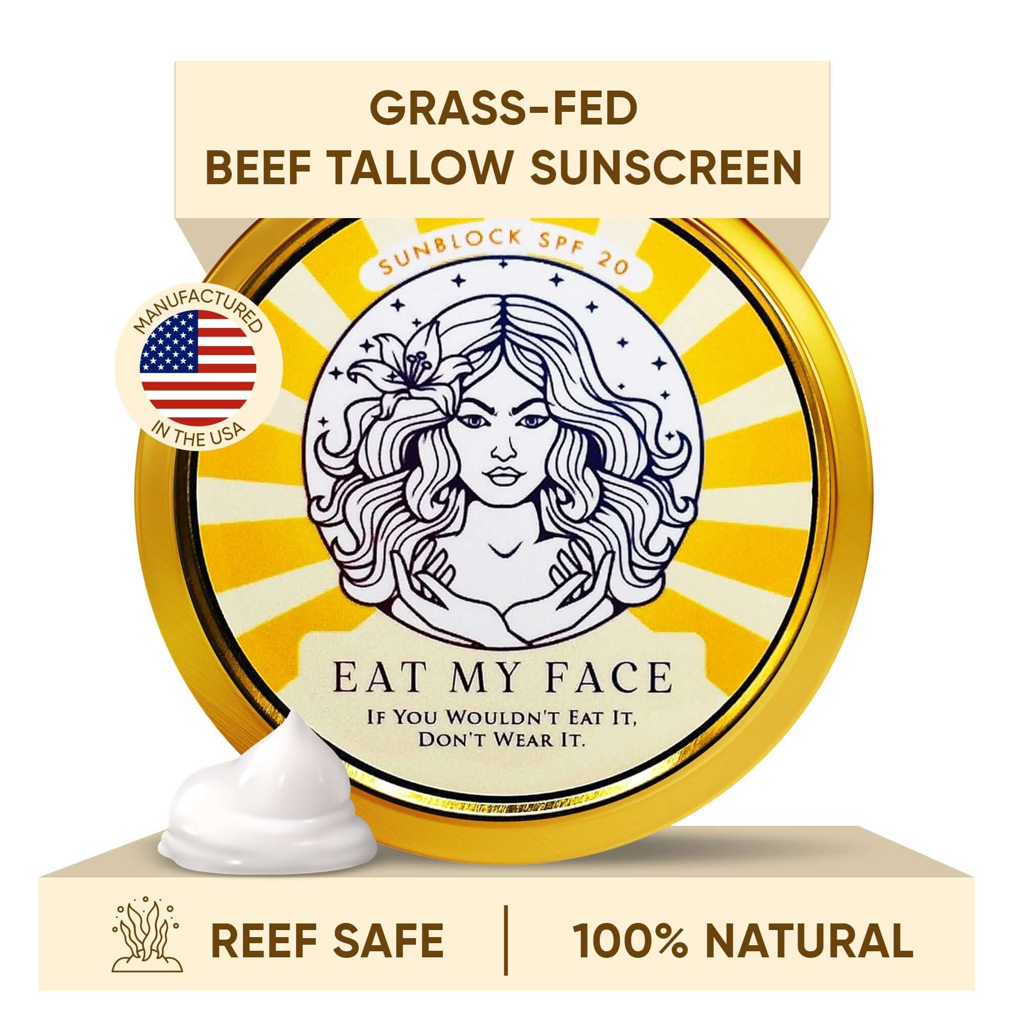 Alt Tag: reef safe mineral sunscreen duo grass-fed beef tallow sunscreen tin, SPF 20, reef safe 100% natural