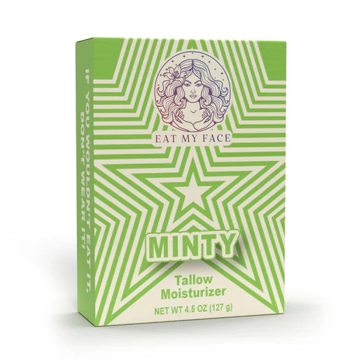Beef Tallow Sunscreen SPF 30 - Reef Safe Eat My Face Minty tallow moisturizer box packaging with green star design