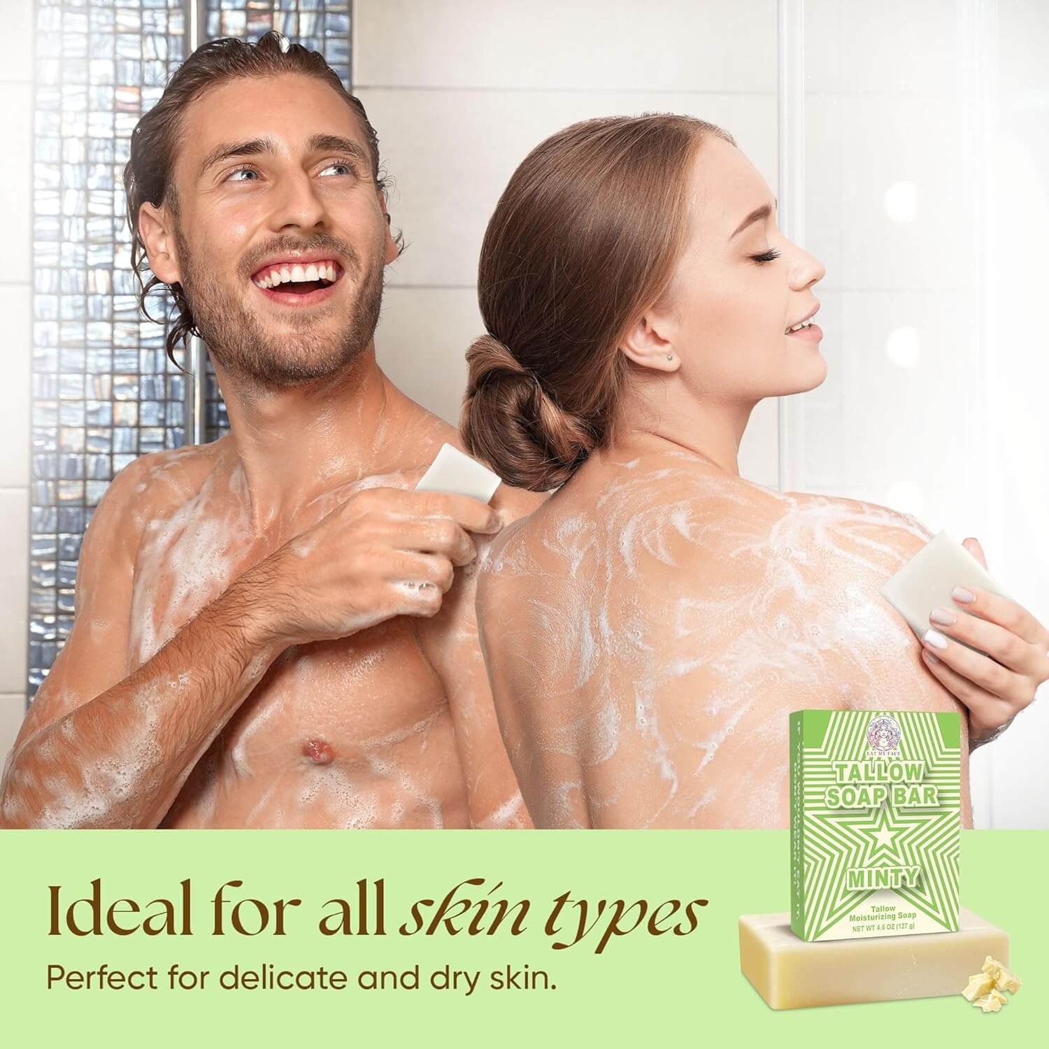 Alt Tag: Grass-Fed Beef Tallow Soap Variety Pack – Unscented, Mint & Citrus (3-Bar Bundle) lathering body wash bars for all skin types