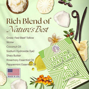 Minty Beef Tallow Soap Twin Pack – Natural Peppermint Spearmint 4.5 oz rich blend ingredients peppermint spearmint tallow soap bar