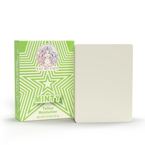 Eat My Face Peppermint and Spearmint beef tallow soap bar with green star-pattern packaging