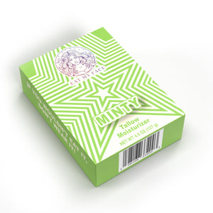 Natural Tallow Bar Soap – Minty green Minty tallow moisturizer soap box with star pattern, rosemary and mint essential oils