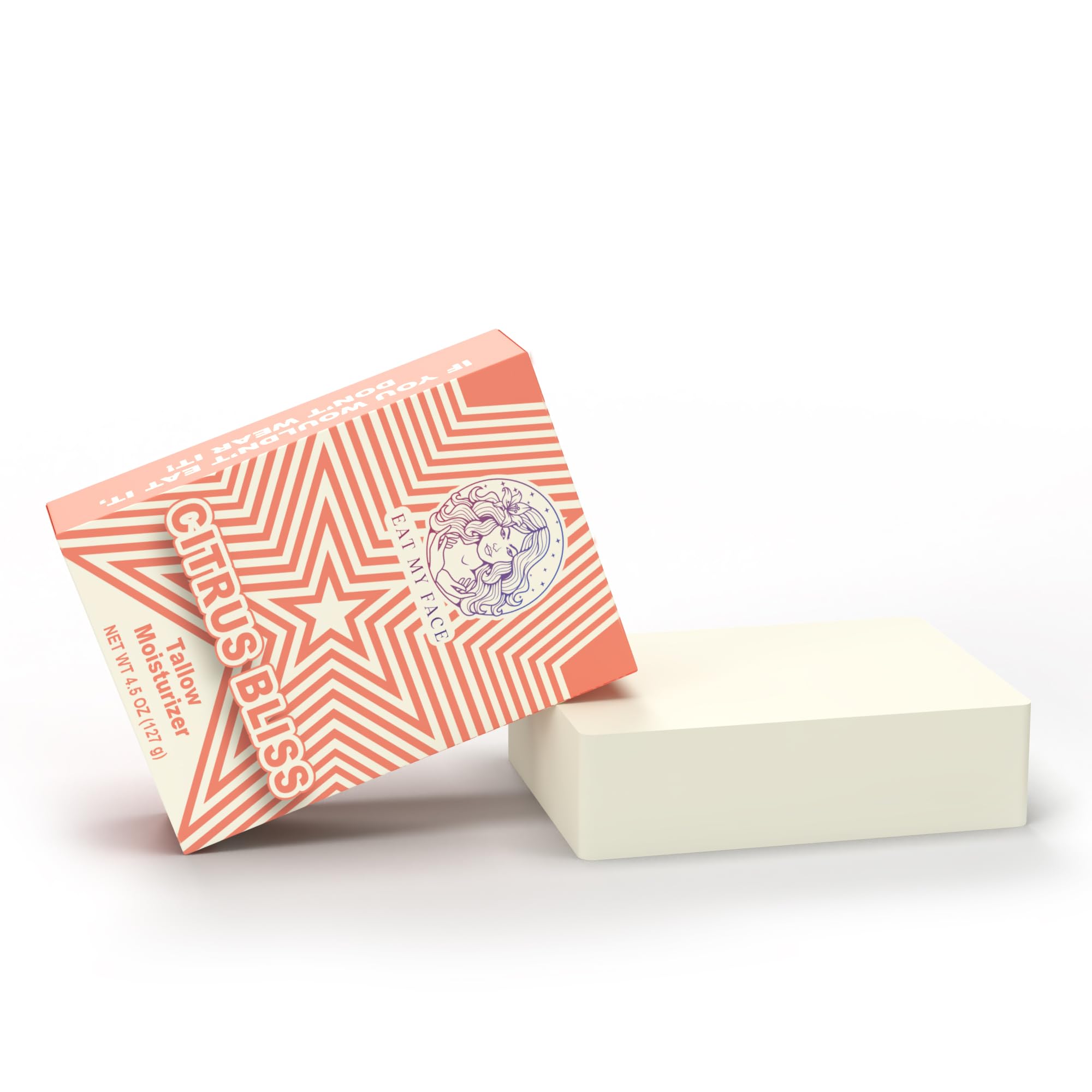 citrus tallow soap bar bergamot + orange creamy lather cleansing bar with packaging and soap block