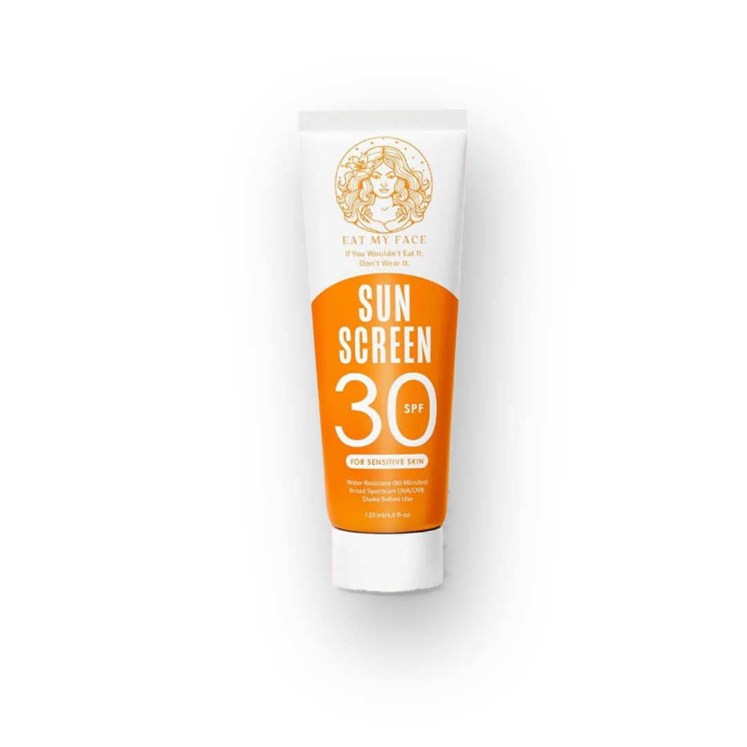 Non toxic Sunscreen tube with SPF 30 on a white background