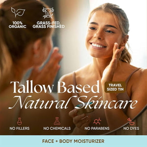 Skin-Food Starter Pack tallow-based natural skincare travel tin face + body moisturizer, 100% organic grass-fed, no parabens