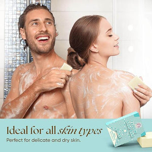 Unscented Beef Tallow Soap Twin Pack – Fragrance-Free (4.5 oz each) used in shower by couple lathering for sensitive skin