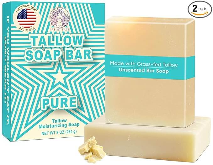 Unscented Beef Tallow Soap Twin Pack – Fragrance-Free (4.5 oz each), 2-pack grass-fed tallow moisturizing soap bars, pure unscented